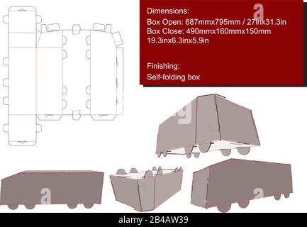 Track box packing self-folding die cut vector Stock Vector