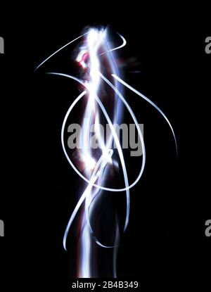 Abstract, light traces in a dark room. Stock Photo
