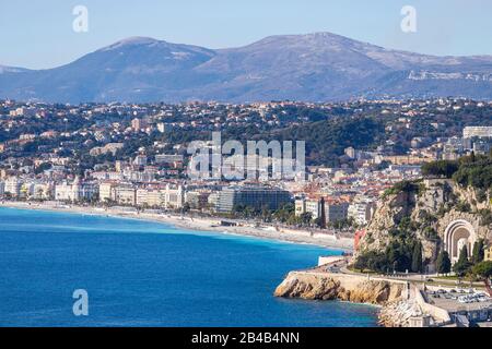 France, Alpes-Maritimes, Nice, the war memorial at the tip of Rauba-Capeu, the Baie des Anges and the city built on the hills Stock Photo