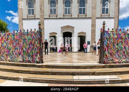 Brazil, Bahia state, Salvador de Bahia, the Catholic church of Nosso Senhor de Bonfim, located on the sagrada colina, facade of the church with the famous fitas (colored ribbons) Stock Photo