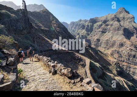 Cape Verde, Santo Antao island, hike on the coastal path from Ponta do Sol to Cruzinha da Garça Stock Photo