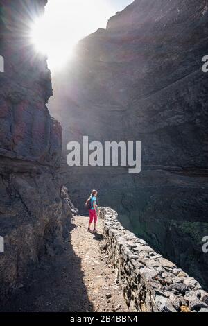 Cape Verde, Santo Antao island, hike on the cliff side from Ponta do Sol to Cruzinha da Garça Stock Photo