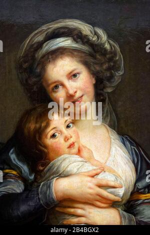 France, Paris, UNESCO World Heritage Site, Louvre museum, 18th century French painting gallery, Madame Vigee Lebrun and her Daughter, Jeanne Lucie know as Julie by Elisabeth-Louise Vigee Lebrun, 1786 Stock Photo