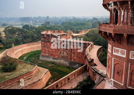 Agra Fort Musamman burj dome with white marble architecture and carvings. Red Fort Agra is a UNESCO World Heritage site. This is one of the excursion Stock Photo