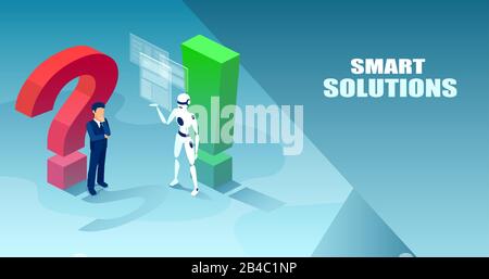 Vector of a modern technology robot offering smart solutions to a confused businessman Stock Vector