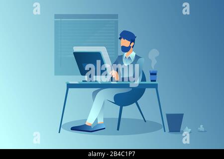 Vector of a creative freelancer man working on his desktop in a modern office Stock Vector