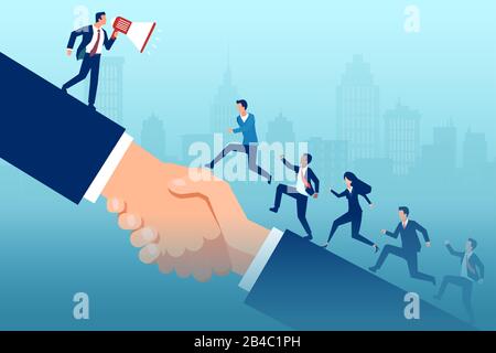 Vector of a leader businessman recruiting new business team making an announcement in megaphone Stock Vector
