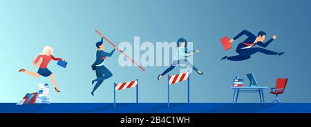 Vector of business people conquering adversity, overcoming obstacles on the way to career growth Stock Vector