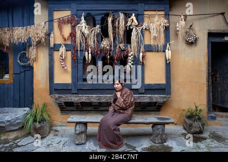 Simply Bhutan in Thimphu Bhutan. Interactive living museum that provides an introduction to various aspects of Bhutanese. Traditional houses. Lhayee L Stock Photo