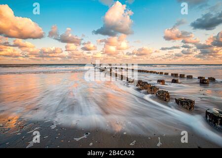 The beach near the dutch villages Westkapelle and Domburg on a warm summer morning. Stock Photo