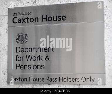 London / UK - February 22nd 2020  - Department for Work and Pensions (DWP) sign Stock Photo