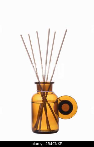 Air refresher bottle mock up. reed diffuser isolated on a white background. Aromatherapy concept. Home fragrance bottle Stock Photo