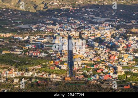 Spain, Canary Islands, La Palma Island, Los Llanos de Aridane, elevated city view from Mirador El Time Stock Photo
