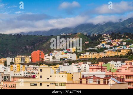 Spain, Canary Islands, La Palma Island, Santa Cruz de la Palma, elevated city view  from the Castillo de la Virgen Fortress Stock Photo