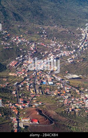 Spain, Canary Islands, El Hierro Island, elevated view of Tigaday town from Mirador de Jinama Stock Photo