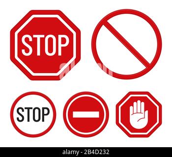 Set of prohibition signs isolated on a white background. Flat design. Stop symbols. Vector icons. Stock Vector