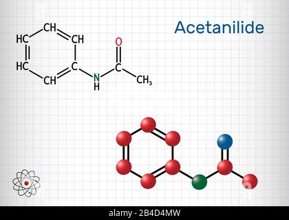 Acetanilide, C8H9NO, drug molecule. It has analgesic and fever-reducing ...