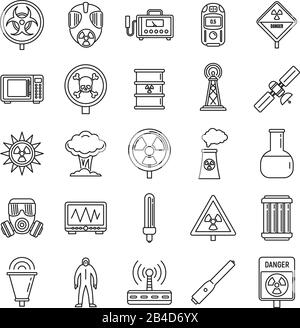 Toxic radiation icons set. Outline set of toxic radiation vector icons for web design isolated on white background Stock Vector