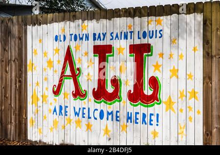 All Are Welcome Here sign, Bay St Louis, Mississippi, USA Stock Photo