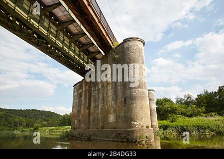 Bavaria, Swabia, river, Wörnitz, railway bridge Stock Photo