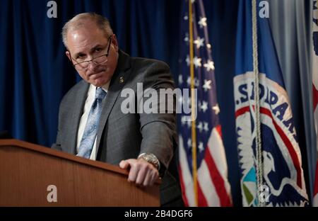 Washington, United States. 05th Mar, 2020. U.S. Customs and Border Protection Acting Commissioner Mark Morgan discusses immigration at the Mexican border and efforts to mitigate the the spread of coronavirus COVID-19 during a press conference March 5, 2020 in Washington, DC Credit: Glenn Fawcett/CBP/Alamy Live News Stock Photo