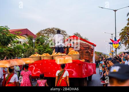 Margao,Goa/India- Feb 23 2020: Floats and characters on display during Carnival celebrations in Goa, India/ Tourist sightseeing events in Goa Stock Photo