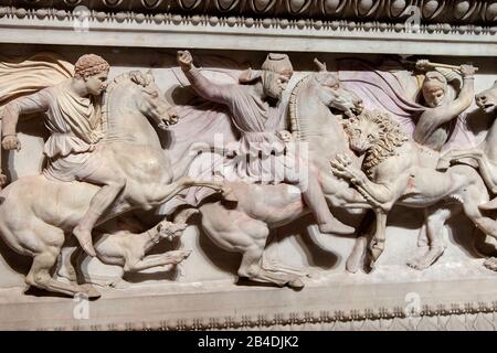 ISTANBUL, TURKEY - MAY 04, 2007: Istanbul Archaeology Museum . Ancient Roman sarcophagus , A.D. 2nd century. Stock Photo