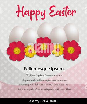 Easter greeting card, egg on congratulations, flowers background vector Stock Vector
