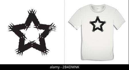 Print on t-shirt, Star icon painted, art graphics design, isolated on white background vector Stock Vector