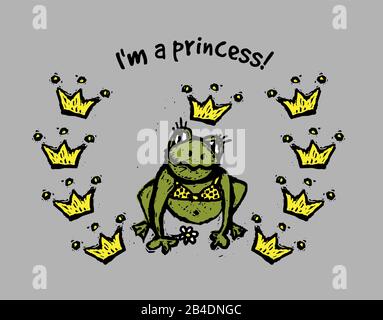 Frog doodles princess in crown and frame Stock Vector