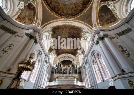 classical slider chest organ on the gallery, Sankt Ignaz church, Mainz, Rhineland-Palatinate, Germany Stock Photo