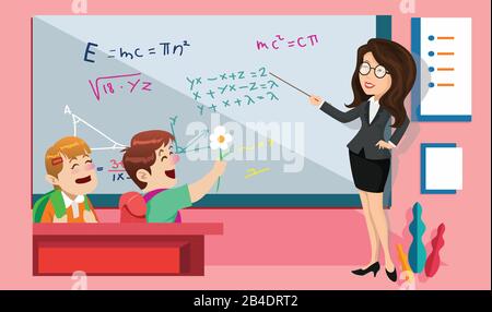 teacher is in the class room with students Stock Vector