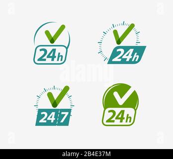 Open 24 hours sign. 24h, clock icon or label vector illustration Stock Vector
