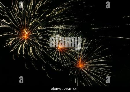 Fireworks on 14 July in Coursan, national holiday, storm on the Bastille Stock Photo