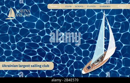 Top view sail boat website template Stock Vector