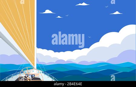 Sailing ship with red sail poster Stock Vector