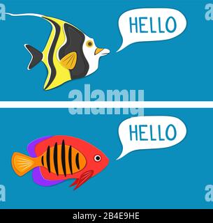Reef fishes in paper art style Stock Vector