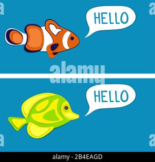 Reef fishes in paper art style Stock Vector