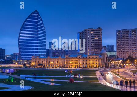 Azerbaijan, Baku, Trump Hotel and Tower, dusk Stock Photo