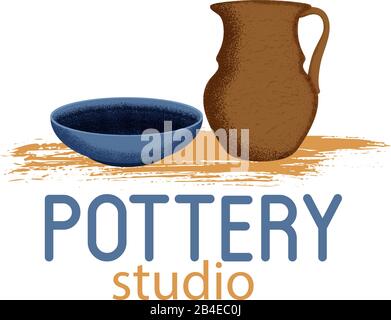 Colorful clay dishes with textured shadow Stock Vector
