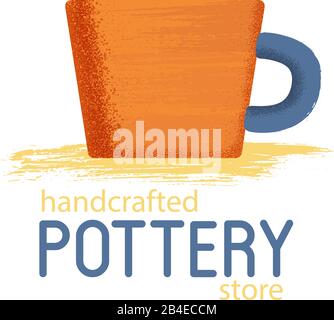 Orange cup with textured shadow on white Stock Vector