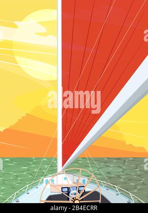 Sailing ship with red sail poster Stock Vector