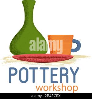Colorful clay dishes with textured shadow Stock Vector