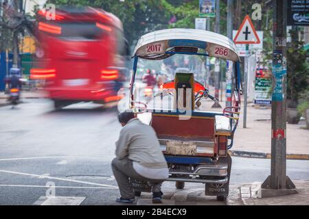 Laos, Vientiane, downtown traffic, dawn Stock Photo