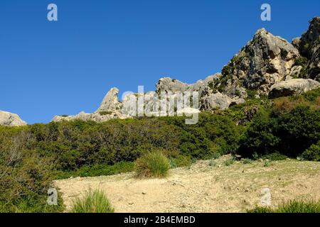 Landscape and cliff in the Vall de Bóquer on the peninsula Formentor, Mallorca, Balearic Islands, Spain Stock Photo