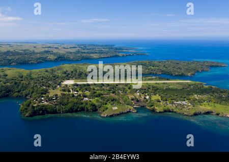 Aerial View of Tufi with Aristrip, Cape Nelson, Oro Province, Papua New Guinea Stock Photo