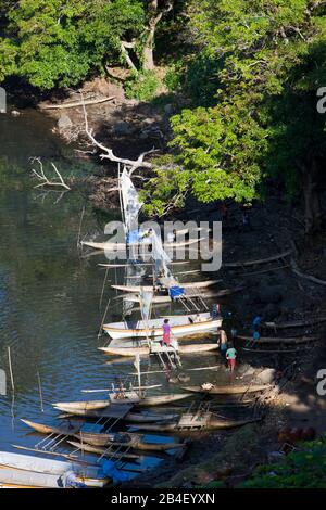 Outrigger Canoes at Tufi Harbor, Cape Nelson, Oro Province, Papua New Guinea Stock Photo