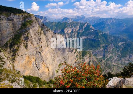 Village Tamara in the valley, Kelmend region, Albanian Alps, Prokletije, Qkark Shkodra, view from Korita to state border, Albania, Montenegro