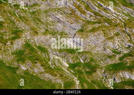 Lime rock wall with layers, Prutas mountain, Durmitor massif, Durmitor national park, Pluzine province, Montenegro Stock Photo