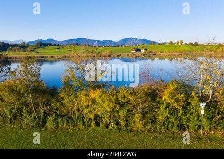 Froschhauser See, Froschhausen, near Murnau, The Blue Land, Alpine foothills, Upper Bavaria, Bavaria, Germany Stock Photo